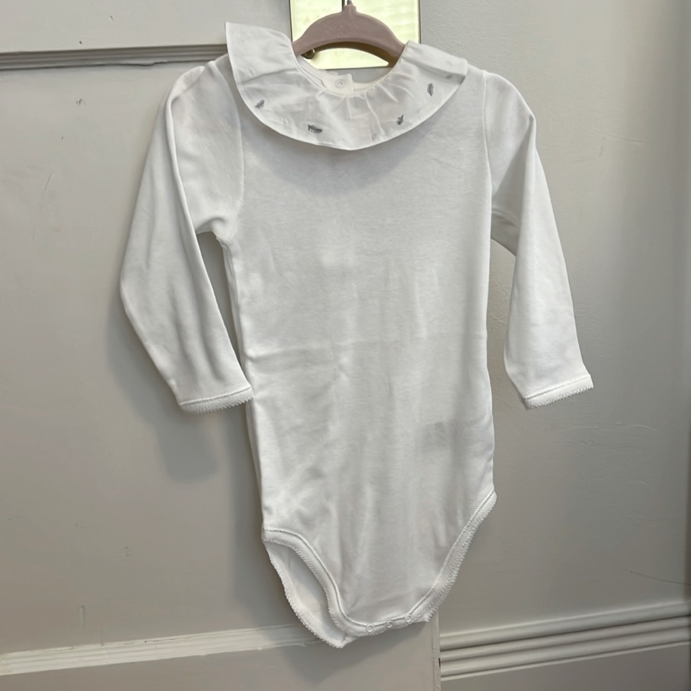 Bonpoint hand embroidered long sleeve white onsie